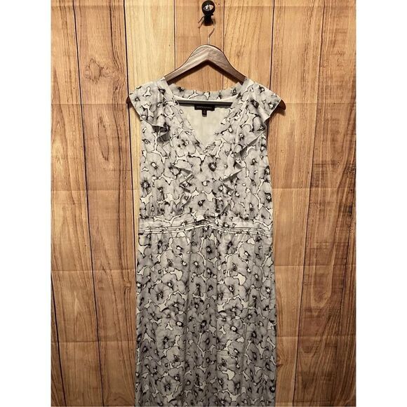 Banana Republic size 12 Floral Ruffle-Vee Maxi Dress grey black - Picture 4 of 9